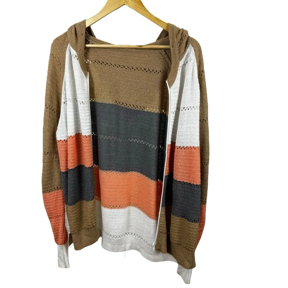 Plus Size Knit Colorblock Jacket Full Zip Hooded Size 2XL XXL - Picture 13 of 14